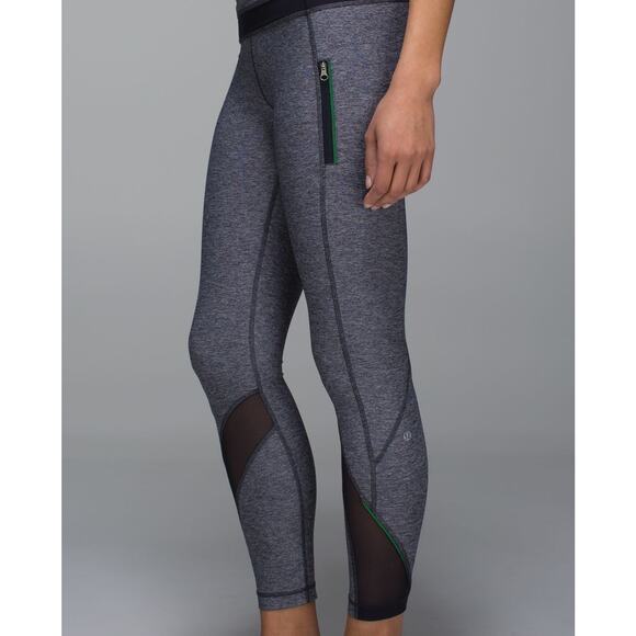 Lululemon Inspire Tight II Heathered Blue Navel Mesh Insert Leggings SZ 2 - Picture 2 of 15